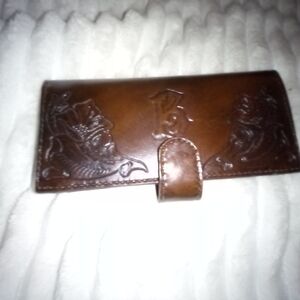 Women's Brown Embossed Leather Card & Key Holder